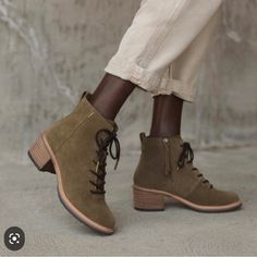 Toms Finn Nwob Army Green Size 7.5 Khaki Suede Lace-up Boots, Khaki Lace-up Suede Boots, Casual Boots With Suede Lining And Block Heel, Toms Shoes Women, Peep Toe Ankle Boots, Lace Wedges, Toms Wedges, Grey Ankle Boots, Lace Up Wedges