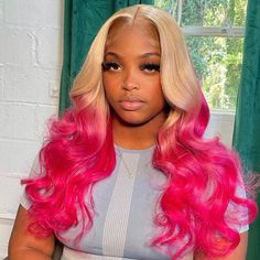 Blonde With Pink, Hair Color Pink, Ombre Wigs, Colored Wigs, Body Wave Hair, Lace Hair, Ombre Color, Blonde Color, Pink Ombre