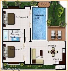 the floor plan for a house with swimming pool