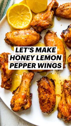 honey lemon pepper wings on a white plate