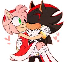 sonic and shadow hugging each other with their heads touching one another's foreheads