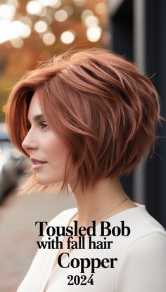 Stacked Bob in Fall Hair Copper 2024 🌟 Red Highlights Hair, Copper Hair Fair Skin, Ash Copper Hair, Autumn 2024 Hair Trends, Fall Hair Colors For Short Hair, Undercut Long Hair, Short Hair Lengths, Long To Short Hair, Hair Color Auburn