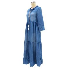 Season: Spring,FallSize: S,M,L,XL,2XLColor: BlueSleeves: 3/4 SleeveNeck: V NeckStyle: CasualPattern Type: SoildDress Length: Ankle LengthOccasion: DailyFabric: PolyesterPackage Contents: 1* Dress, without Accessories Bohemian Long Sleeve Denim Blue Dress, Long Sleeve Light Blue Denim Dress, Denim Blue Bohemian Long Sleeve Dress, Light Blue Long Sleeve Denim Dress, Light Blue Long Sleeve Cotton Denim Dress, Light Blue Long Sleeve Denim Dress For Spring, Blue Denim Dress With Frayed Hem For Fall, Bohemian Long Sleeve Denim Dress, Bohemian Long Sleeve Cotton Denim Dress