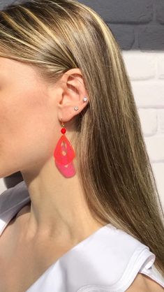 This item is unique, hand-painted by me with special jewelry water-resistant paints. I like retro style. The design of these earrings is inspired by the retro style of the 50s, 60s, and 70s when was so popular clothing and jewelry with dots. Having chosen these earrings, you will not find the same jewelry on anyone else. The other retro style earrings you can find in the section "Hand painted Earrings". MORE DETAILS * Materials used: hand-painted plastic details, Czech glass beads, stainless steel * Earrings length: ~ 5.5 cm | ~  2.2 inches * Drop length: ~ 4.5 cm | ~ 1.8 inches * Earrings width: ~ 3 cm | ~ 1.2 inches * Earrings weight (both): ~ 4 grams, very lightweight Note: Please keep in mind that the drawn image (size and location of dots) may differ from those in the photos; with han Fun Style Red Resin Earrings, Red Handmade Drop Earrings, Fun Red Resin Earrings, Red Hand-painted Dangle Earrings, Red Hand Painted Dangle Earrings, Artsy Orange Jewelry For Festivals, Artsy Orange Festival Jewelry, Red Vintage Jewelry For Summer, Retro Red Earrings For Summer