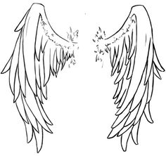 two angel wings facing each other with one wing spread out and the other wing extended