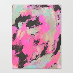 an abstract painting with pink and green colors on white background canvas wall art print by societyart