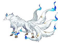 a white and blue creature with long, sharp claws on it's back legs