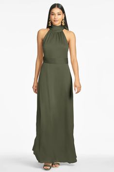 Solid Moss Green Kayla Maxi Dress | Sachin & Babi Green Mob Dress, Halter Neck Gown, Halter Gown, Elegant Maxi Dress, Fashion Institute, Mob Dresses, Sleeveless Maxi Dress, Moss Green, Formal Gowns