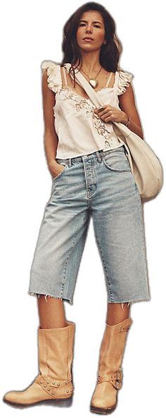 Casual Summer Cropped Jeans, Relaxed Fit Cropped Jeans For Summer, Summer Cropped Capri Jeans In Cotton, Relaxed Mid-rise Summer Bottoms, Relaxed Fit Mid-rise Summer Capris, Summer Relaxed Fit Mid-rise Capris, Summer Cropped Capri Jeans With Pockets, Casual Capri Length Summer Jeans, Casual Summer Capri Jeans