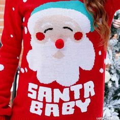 Santa Clus, Long Sleeve Knit Sweaters, Santa Baby, Knitted Pullover Sweaters, Red Sweaters, Christmas Baby, Long Sleeve Knit, Holiday Festival, Santa Claus