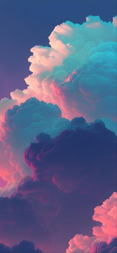 the sky is filled with pink and blue clouds, as if they were floating in the air