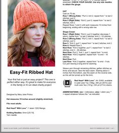 the knitting pattern for an easy - fit ribbed hat is shown in this article