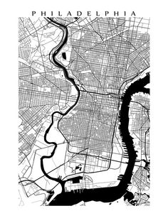 a black and white map of philadelphia, with the words'black & white'in red