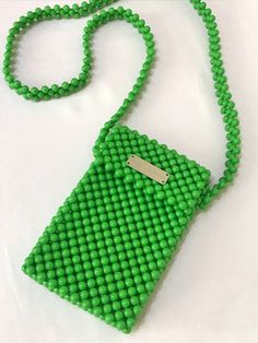 Green Pouch Phone Bag As Gift, Green Pouch Phone Bag For Gift, Green Phone Bag With Cell Phone Pocket As Gift, Green Rectangular Phone Bag As Gift, Pearl Beaded Bag, Beads Bag, Hand Beaded Bag, Tiny Beads, Bag Aesthetic