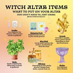 an image of different items that are labeled in the text below it, which means what to put on your altar