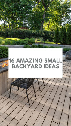 an outdoor fire pit with the words 16 amazing small backyard ideas