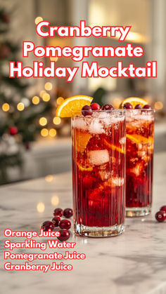 Cranberry Pomegranate Holiday Mocktail Thanksgiving Mocktails, Holiday Party Drinks