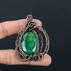 Handmade Copper Chain Size 18-20Inch - https://www.etsy.com/in-en/listing/1162990726 Welcome to our little shop, where you can find handmade copper wire jewelry and more, for you and your loved ones. We do accept custom orders also, kindly message us for more. Emerald Gemstone Copper Wire Wrapped Handmade Pendant Gemstone : Emerald  Pendant length : 6.5 Cm Metal : Copper  * Protection:- Copper will be tarnished after a while so try to limit contact with lotions, soaps or anything moist and never Handmade Green Necklace For Birthday Gift, Handmade Green Necklaces For Birthday Gift, Handmade Vintage Jewelry For Birthday, Handmade Green Jewelry For Birthday Gift, Green Wire Wrapped Copper Jewelry, Green Copper Hand Wrapped Necklaces, Green Copper Wire Pendant Necklace, Gemstone Pendant Necklace With Copper Wire, Hand-wrapped Copper Wire Crystal Necklace For Gifts