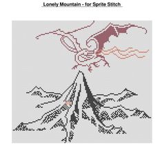 a cross stitch pattern with an image of a bird on top of a snowy mountain