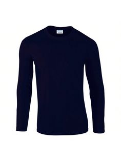 Navy Blue  Collar  Cotton   Embellished Non-Stretch  Men Clothing Navy Stretch Long Sleeve Tops, Navy Fitted Long Sleeve Top, Fitted Long Sleeve Navy Top, Navy Cotton Long Sleeve Tops, Fitted Navy Long Sleeve Top, Classic Navy Long Sleeve T-shirt, Navy Long Sleeve Classic T-shirt, Men Clothing, Soft Style