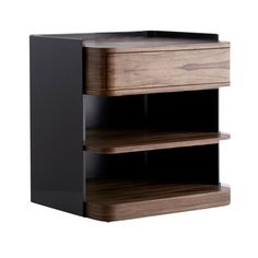 a wooden shelf with two drawers on it