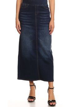 Dainty Jewell's Forever Comfy Denim Skirt Denim Long Skirt, Long Jean Skirt, Long Denim Skirt, Denim Jean Skirt, B Fashion, Modest Swimwear, Denim Maxi Skirt, Long Jeans, Dark Indigo