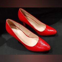 Here Is A Pair Of Kelly & Katie Red Pumps With 3" Heels. Size Is U.S. 9.1/2. Condition Is Never Worn Red Fitted Court Shoes With Round Toe, Red Court Shoes For Spring Parties, Red Almond Toe Court Shoes For Party, Red Fitted Heels With Almond Toe, Red Closed Toe Synthetic Court Shoes, Red Synthetic Closed Toe Court Shoes, Party Court Shoes With Red Sole, Red Pointed Toe Court Shoes Medium Width, Red Medium Width Court Shoes With Pointed Toe