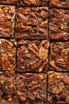 pecan bars cut into squares on top of each other