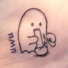 ghost | Creative Small Tattoos By  Lora Bouchard Acab Tattoo, One Line, Ghost Tattoo, Stick N Poke Tattoo, Doodle Tattoo, Creepy Tattoos