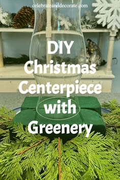 DIY Christmas Centerpiece with Greenery Center Piece For Christmas Table Easy Diy, Christmas Centerpieces Greenery, Tree Centerpiece Christmas, Christmas Greenery Table Decor, Christmas Magnolia Centerpiece, Cylinder Vase Christmas Ideas, Simple Diy Christmas Centerpieces, Live Greenery Christmas Decorations, Evergreen Centerpiece Christmas