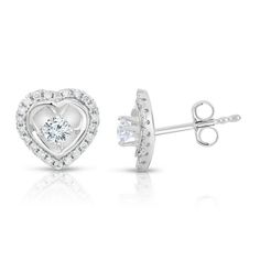 Celebrate love with these enchanting diamond heart earrings, an exquisite choice for any woman. Crafted in elegant 14K white gold, each earring features a heart shaped frame meticulously adorned with round diamonds, with additional diamonds forming the captivating center. Radiant with a 1/2 ct. t.w., these romantic earrings are designed to shine with sophistication and charm. They secure comfortably with friction backs, making them a perfect accessory for any occasion. Size: one size.  Gender: unisex.  Age Group: adult. Classic White Heart Shaped Diamond Earrings, Classic White Heart-shaped Diamond Earrings, Elegant White Heart Earrings With Brilliant Cut, Elegant Diamond-cut White Gold Heart Earrings, Elegant Sterling Silver Heart Earrings With Vvs Clarity, Elegant White Gold Heart Earrings With Diamond Cut, White Gold Heart Earrings With Cubic Zirconia Round Cut, Heart Cut White Diamond Earrings For Anniversary, White Cubic Zirconia Heart Earrings In Fine Jewelry Style