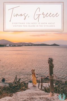 a woman standing on top of a pier next to the ocean with text overlaying it