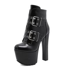 Gothic Pu Leather Black High Heels Ankle Boots on Luulla Pinterest Pretty, Gothic Lingerie, Heel Knee High Boots, Black Leather Heels, Black High Heels, Heeled Ankle Boots