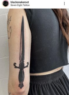 Scorpion Hand Tattoos For Guys, Dagger Leg Tattoo, Dagger Forearm Tattoo, Lotr Tattoo Ideas, Dagger Tattoo Ideas, Elvish Tattoo, Rad Tattoos, Gothic Tattoos