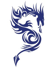 a blue dragon tattoo design on a white background