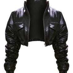 Inject Some Fierce Vibes To Your Outfit Of The Day With This Bomber Jacket. Featuring A Black Faux Leather Material With Ruched Sleeves And A Cropped Length, We Are In Love. Style Over Your Outfit Of The Day To Have All Eyes On You. Length Approx 52cm/20.5" (Based On A Sample Size S) Black Cropped Jacket, Crop Top Jacket, Ruched Sleeve, Cropped Leather Jacket, Love Style, Pretty Little Thing, Leather Jacket Black, Character Outfits, Crop Jacket