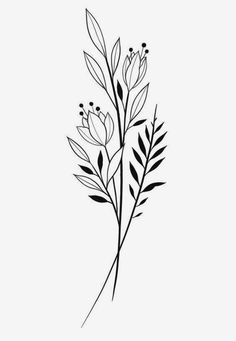 a black and white drawing of some flowers