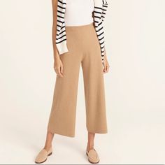 Beautiful Classic Piece. J. Crew Wide Leg Sweater Pants. Heather Khaki. Size Medium. 35% Cotton, 35% Poly, 30% Merino Wool. Not Itchy. Mid-Weight. Chic Relaxed Fit Wide Leg Pants For Winter, Beige Bottoms For Business Casual In Winter, Beige Bottoms For Business Casual Winter, Classic Loungewear Trousers, Classic Full-length Loungewear Pants, Classic Full Length Loungewear Pants, Versatile Beige Pants For Fall, Chic Relaxed Fit Winter Pants, Classic Wide-leg Pants For Loungewear