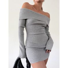 Commense Women's Off Shoulder Ribbed Mini Dress Slim Fit Long Sleeve Gray Large Condition: New With Tag Brand: Commense Color: Gray Size: Large Pit To Pit: 15 In Length: 33 In Please Feel Free To Reach Out To Me If You Have Any Questions. Ships 1-3 Business Days After Purchase Comes From A Pet Free/ Smoke Free Environment #6392 Cold Shoulder Styles, Fitted Mini Dress, Ribbed Dress, Estilo Chic, Backless Mini Dress, Mini Dresses For Women, Knitwear Dress, Mini Sweater Dress, Vestido Casual