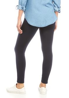 Complete with a black out design, these cotton leggings from HUE are perfect for layering under a sweater or paired with your favorite sneakers for a casual look. | HUE Women's Wide Waistband Blackout Cotton Leggings, Navy Blue, Large Black Out, Cotton Leggings, Wide Waistband, Casual Look, A Black, Casual Looks, Layering, Navy Blue, Leggings