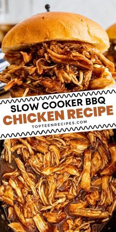 the slow cooker bbq chicken recipe is ready to be eaten and put in the oven