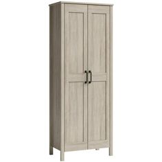 a tall wooden cabinet with two doors