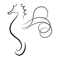 a black and white drawing of a sea horse