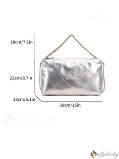 BirdinBag - Chic Quilted Hobo Bag with Stylish Letter Graphic & Chain Strap Silver Bag With Chain Strap For Travel, Silver Bags With Chain Strap For Travel, Silver Bag With Chain Strap For Daily Use, Silver Shoulder Bag With Chain Strap For Travel, Silver Bags With Chain Strap For Daily Use, Silver Square Bag With Chain Strap, Rectangular Travel Bag With Gold Chain, Rectangular Travel Bags With Gold Chain, Travel Shoulder Bag Clutch With Chain Detail