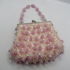 Pink Shoulder Bag/ Handbag, Nwot, Long Silver Tone Chain Strap, Pink Sequins, Seed Beads And Large Pink Teardrop Acrylic Beads, Kiss Lock Closure, Pink Satin Lined With Side Slot Pocket Pink Beaded Evening Bag For Formal Occasions, Formal Pink Beaded Evening Bag, Beaded Mirror, Tooled Leather Purse, Pink Shoulder Bag, Glossy Makeup, Sequin Bag, Pink Sequin, Shopping Tote Bag