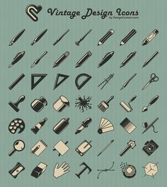 vintage design icons are shown in black and white, including scissors, sewing needles, thread,