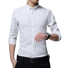 This stripe button up shirt is great for Business and Formal Attire. It is made from Polyester and Spandex, has a turn- down collar, long sleeves and a single breast closure. Pair with your favorite Jeans and Accessories! Perfect Fit Guarantee You only need to provide us with your height weight and collar size and we will do the measurements to give you the shirt that fits you the most. Before Tailoring a shirt, we will contact you with our measurements and reassure with you.If you are not 100% satisfied with our service, we guarantee a free of charge replacement or contribution towards a local tailoring service to achieve the perfect fit. Material: Spandex,PolyesterCollar: Turn-down CollarClosure Type: Single Breasted Elegant Striped Button-up Dress Shirt, Casual Striped Slim Fit Dress Shirt, Casual Slim Fit Striped Dress Shirt, Fitted Dress Shirt With Striped Collar For Business Casual, Formal Striped Slim Fit Dress Shirt, Formal Striped Button-up Dress Shirt, Fitted Shirt With Striped Collar For Business Casual, Elegant Fitted Dress Shirt With Striped Collar, Fitted Pinstripe Shirt For Business Casual