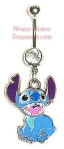 a blue and purple cartoon character belly ring with an elephant on it's side