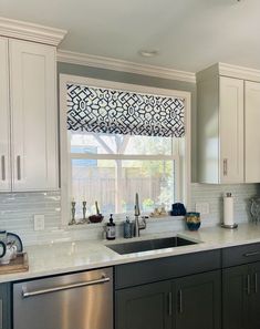 Faux Roman Shade Valance in Modern Blue and White Trellis Print, Fully Lined, Custom Made, Lattice Geometric Kitchen Window Treatment Roman Shades Kitchen, Modern Roman Shades, Kitchen Window Coverings, Faux Roman Shade Valance, Roman Shade Valance, Geometric Kitchen, White Trellis, Faux Roman Shades, Over Sink