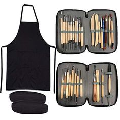 an assortment of cooking utensils and tools in a carry - all case on a white background